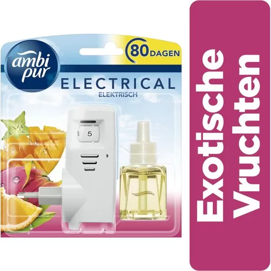 Ambi Pur Elektrische Luchtverfrisser Startset Exotische Vruchten 20 ml – 80 dagen frisse geur, Odourclear-technologie, voor hardnekkige geuren