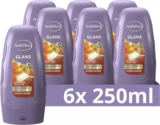 Andrélon Glans Conditioner 6x250ml – Verrijkt met Zomertarwe & Honing – Natuurlijke Glans & Hydratatie voor Alle Haartypen