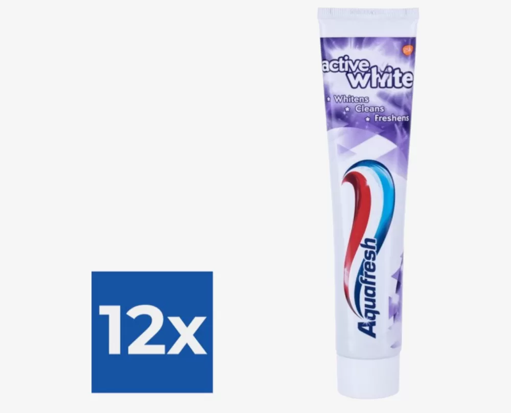 Aquafresh Active White Tandpasta | Voordeelverpakking 12 stuks | Wittere tanden, fluoride, frisse mintsmaak, zonder parabenen