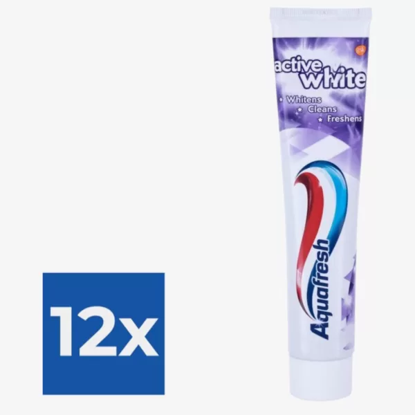 Aquafresh Active White Tandpasta | Voordeelverpakking 12 stuks | Wittere tanden, fluoride, frisse mintsmaak, zonder parabenen