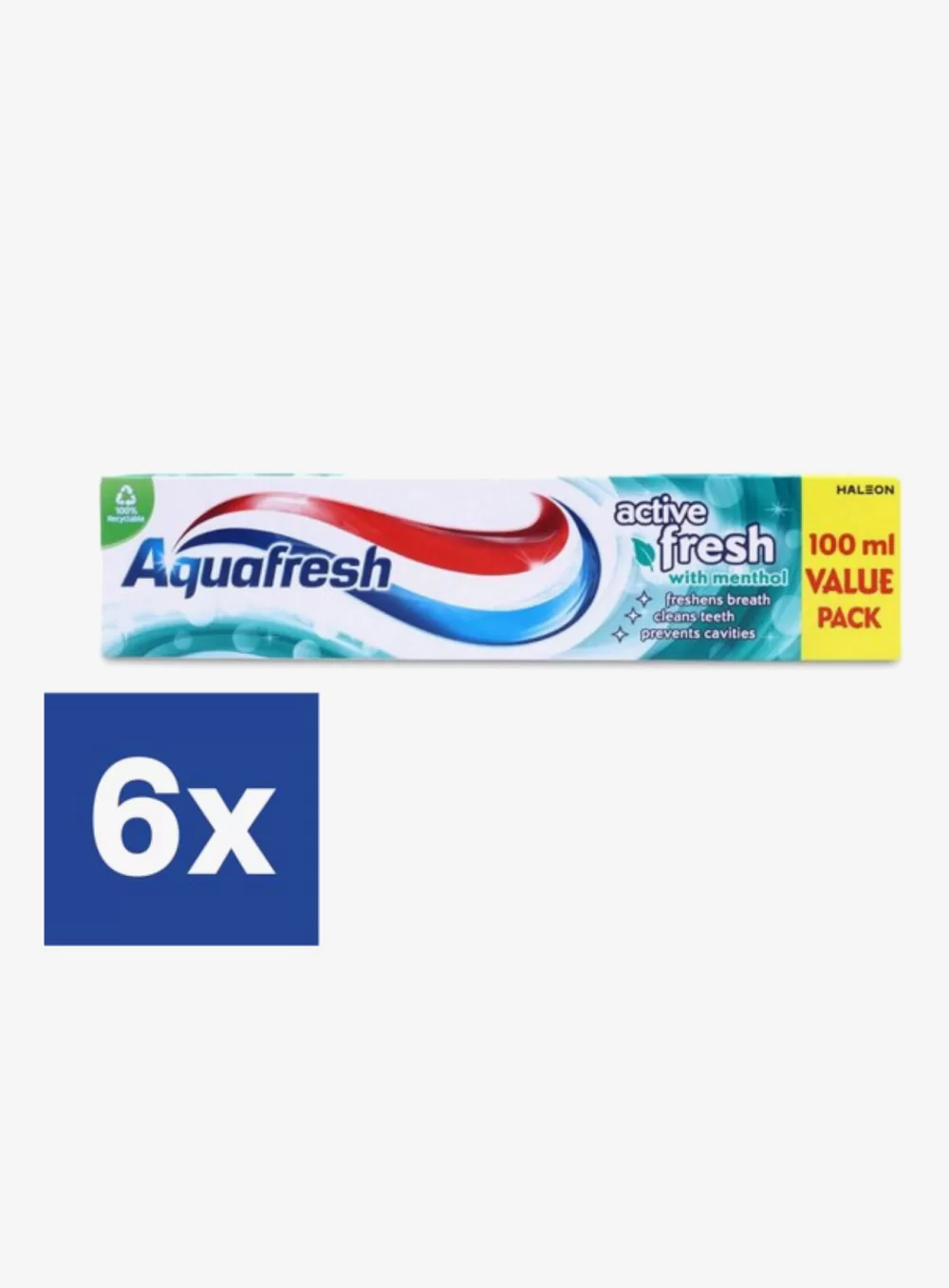 Aquafresh Tandpasta Active Fresh - 6 x 100 ml | Frisse adem, gezond tandvlees, versterkt glazuur, gaatjesbescherming, aangename smaak