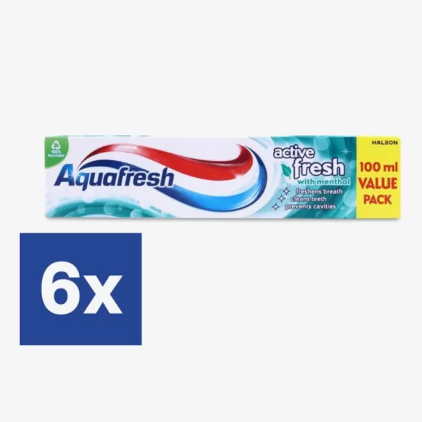 Aquafresh Tandpasta Active Fresh - 6 x 100 ml | Frisse adem, gezond tandvlees, versterkt glazuur, gaatjesbescherming, aangename smaak