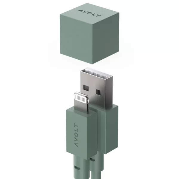 Avolt USB A auf Lightning Ladekabel 1,8m - MFi-zertifiziertes Kabel in Eiche Grün, flexibles Silikon, schnelles Laden & Datenübertragung