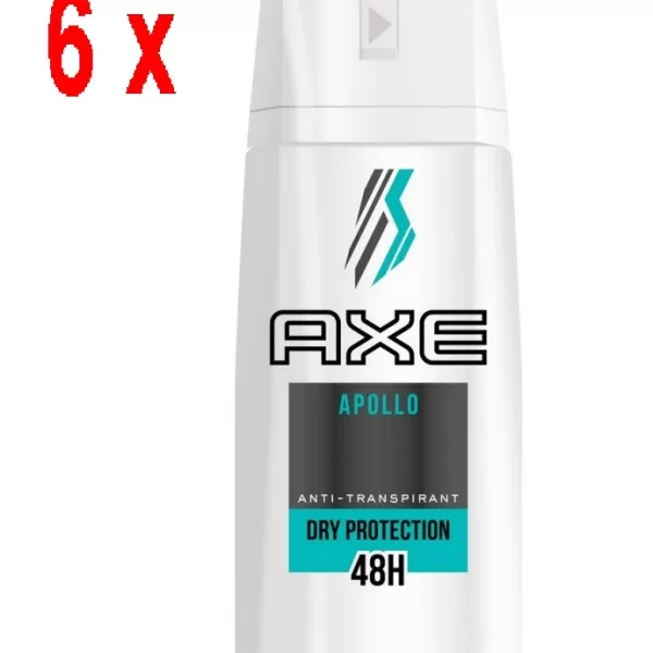 AXE Apollo Anti-Transpirant Spray – 6x150ml, 48 uur bescherming, klassieke mannelijke geur, groen fruit, sandelhout en verse salie