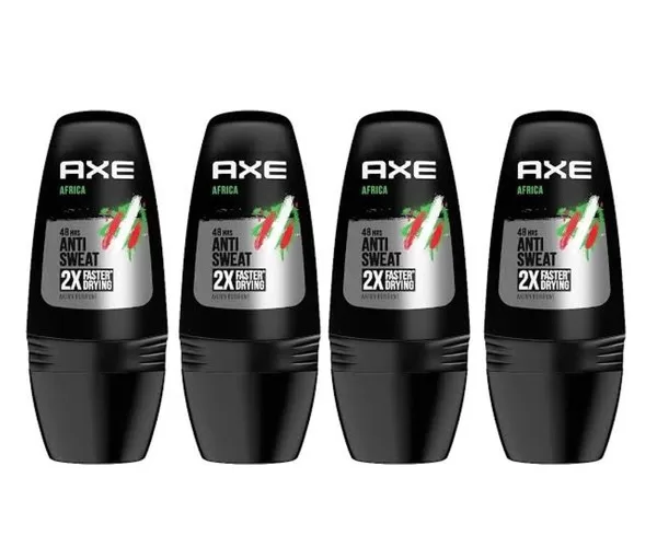 Axe Deo Roller Africa Dry 4x50ml | 48U Fresh Protection | Exotische Citrus & Musk Geur | Perfect voor Avonturiers