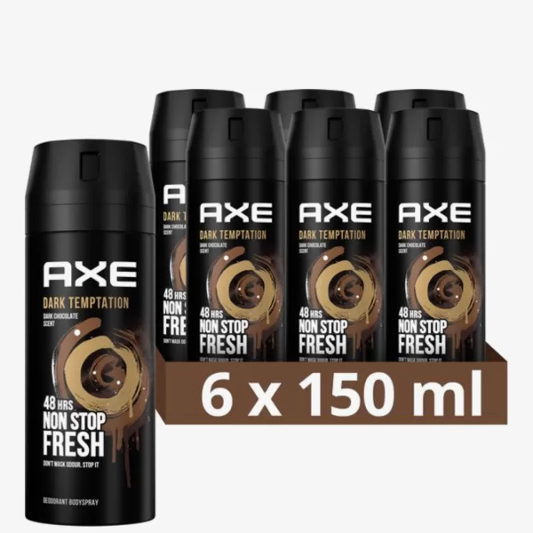 Axe Deospray Dark Temptation 6x150ml - Verführerischer Duft für Männer, lange Frische, ideales Geschenkset, Körperpflege für jeden Tag