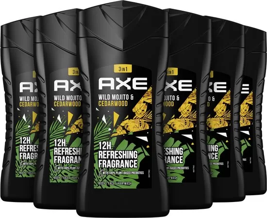 AXE Green Mojito & Cedarwood 3-in-1 Douchegel - 6 x 250 ml - Frisse geur, 12 uur fris, 100% gerecycled verpakt, voor lichaam, gezicht & haar