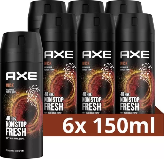 Axe Musk Bodyspray Deodorant - 6 x 150 ml - Voordeelverpakking - 48 uur geur, geurbestrijdende technologie, recyclebare verpakking