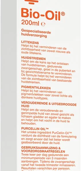 Bio Oil Specialistische Huidolie 200ml - Vermindert Littekens, Huidstriemen & Pigmentvlekken, Hydrateert en Beschermt Droge Huid