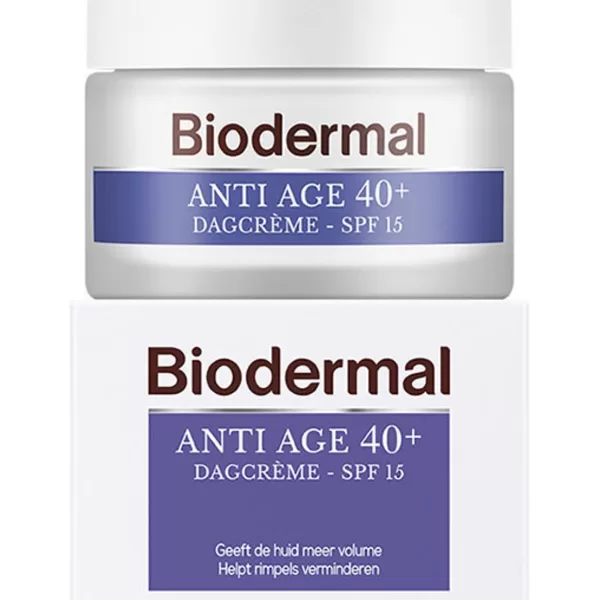 Biodermal Anti Age Dagcreme 40+ met SPF15 - Hydraterende 50ml Crème voor Rimpelvermindering & Huidversteviging