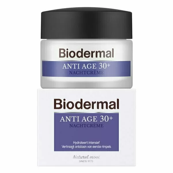 Biodermal Anti Age 30+ Nachtcrème 50ml - Hydratatie, Rimpelvermindering, Elastiekherstel - Dermatologisch Getest - Voor Huidveroudering