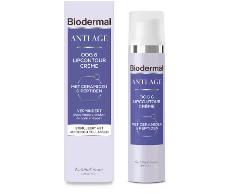 Biodermal Anti Age Oog- en Lipcontourcrème 15ml – Vermindert Rimpels, Wallen & Donkere Kringen, Voedt & Verstevigt Huid, Parfumvrij