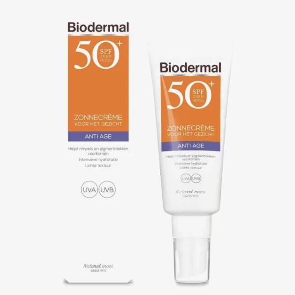 Biodermal Anti Age Zonnecrème SPF 50 voor Gezicht - 40ml - Hydrateert, Beschermt & Tegen Huidveroudering - Waterresistent