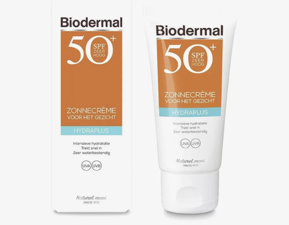 Biodermal Hydraplus Zonnebrandcrème Gezicht SPF 50 - 50ml, Intensieve Hydratatie, Waterbestendig, Fotostabiele UVA/UVB Bescherming