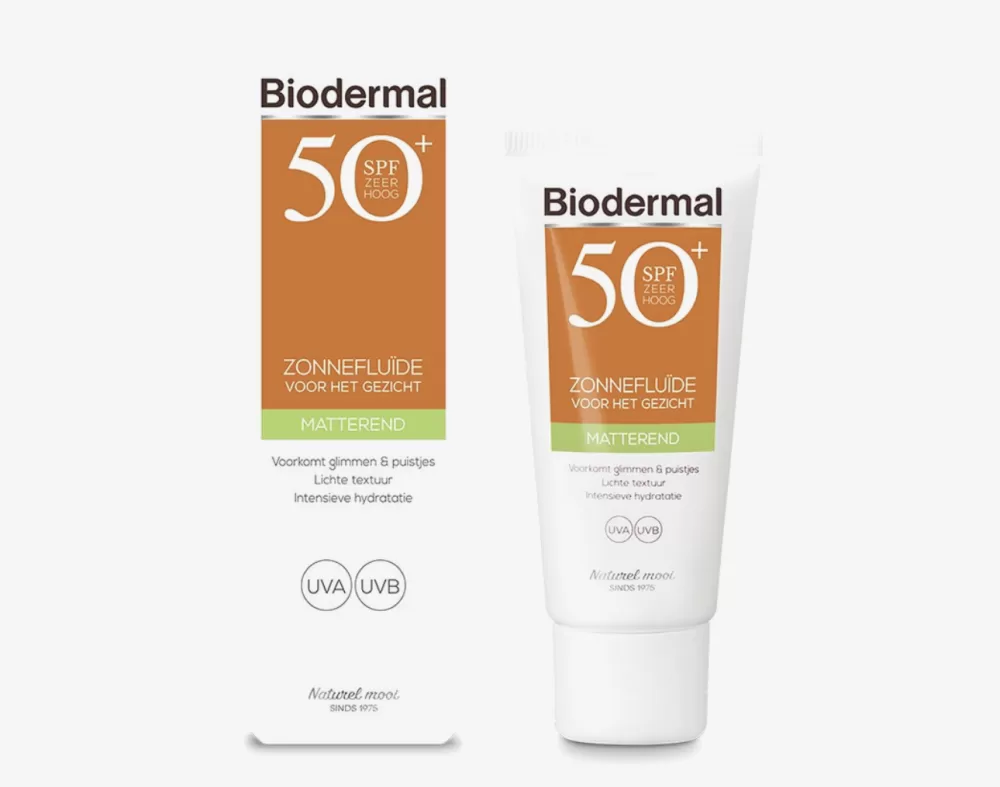 Biodermal Matterende Zonnefluïde SPF 50 voor Gezicht - 40ml - Voorkomt Glimmen, Puistjes, Intensieve Hydratatie, Waterresistent