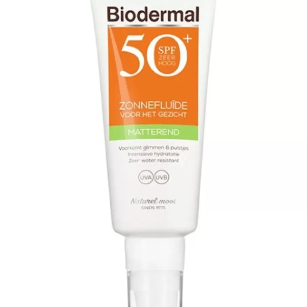 Biodermal Matterende Zonnefluïde SPF 50 voor Gezicht 40ml - Voorkomt Glimmen & Puistjes - Hydrateert & Waterresistent