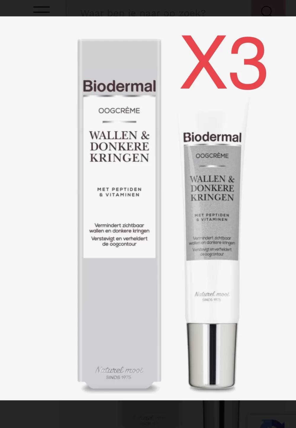 Biodermal Oogcrème voor Wallen & Donkere Kringen - 3 Stuks, Hydrateert, Verstevigt, Parfumvrij, Dermatologisch Getest, Met Peptiden & Vitaminen