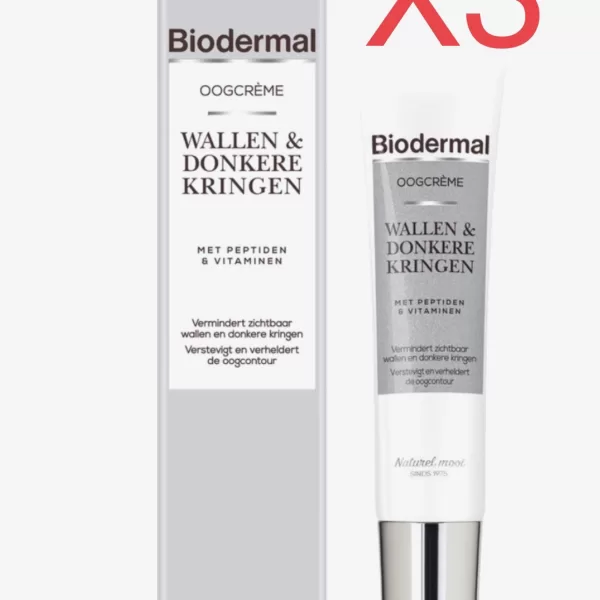 Biodermal Oogcrème voor Wallen & Donkere Kringen - 3 Stuks, Hydrateert, Verstevigt, Parfumvrij, Dermatologisch Getest, Met Peptiden & Vitaminen