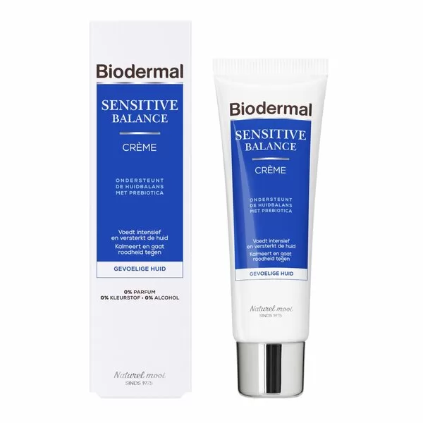 BIODERMAL Sensitive Balance Crème - Kalmerende crème voor gevoelige huid, prebiotica, parfumvrij, dermatologisch getest, 50ml