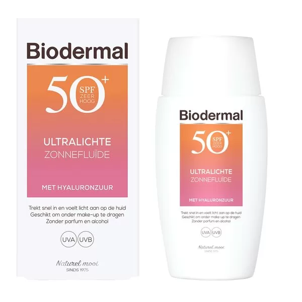 Biodermal Ultralichte Zonnefluïde SPF50+ met Hyaluronzuur - 40ml, Hydrateert, Geschikt voor Gevoelige Huid, Onder Make-up, Dermatologisch Getest