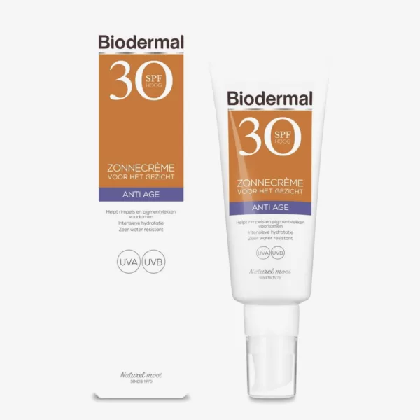 Biodermal Anti Age Zonnecrème SPF 30 voor Gezicht - 40ml - Hydraterend, Waterresistent, Bescherming tegen Huidveroudering