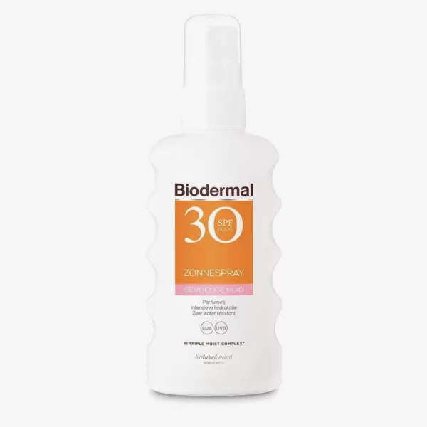 Biodermal Zonnebrand Spray Gevoelige Huid SPF 30 - 175ml, Waterresistent, Parfumvrij, Geschikt voor Kinderen & Hoofdhuid