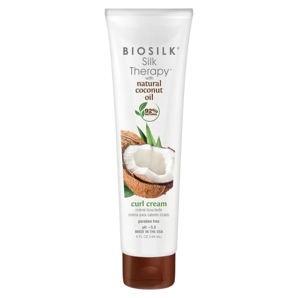 BioSilk Silk Therapy Curl Cream mit Kokosöl 148ml – Hydraterende Haarcrème voor Gekruld Haar, Defineert en Vermindert Haarbreuk