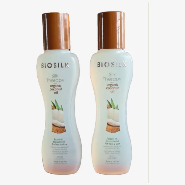 Biosilk Therapy Organic Coconut Oil 67 ml - Hydraterende Leave-In Behandeling voor Haar & Huid - 2 Stuks, Voorkomt Kroes & Gespleten Punten