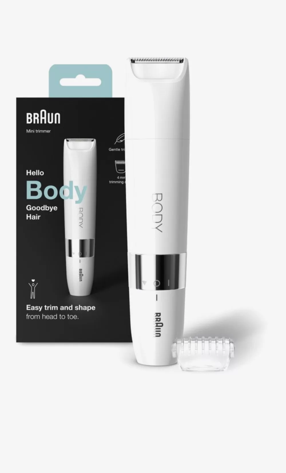 Braun Body Mini BS1000 - Tondeuse Corps Électrique Wet & Dry pour Femme et Homme, Précision, Design Discret, 100% Étanche, Blanc