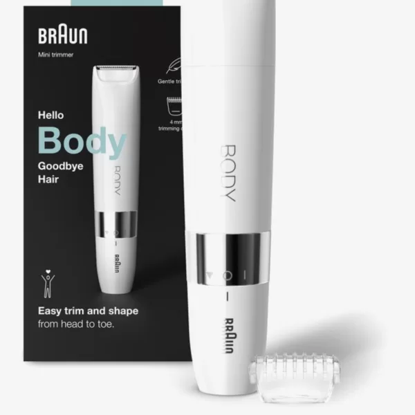 Braun Body Mini BS1000 - Tondeuse Corps Électrique Wet & Dry pour Femme et Homme, Précision, Design Discret, 100% Étanche, Blanc