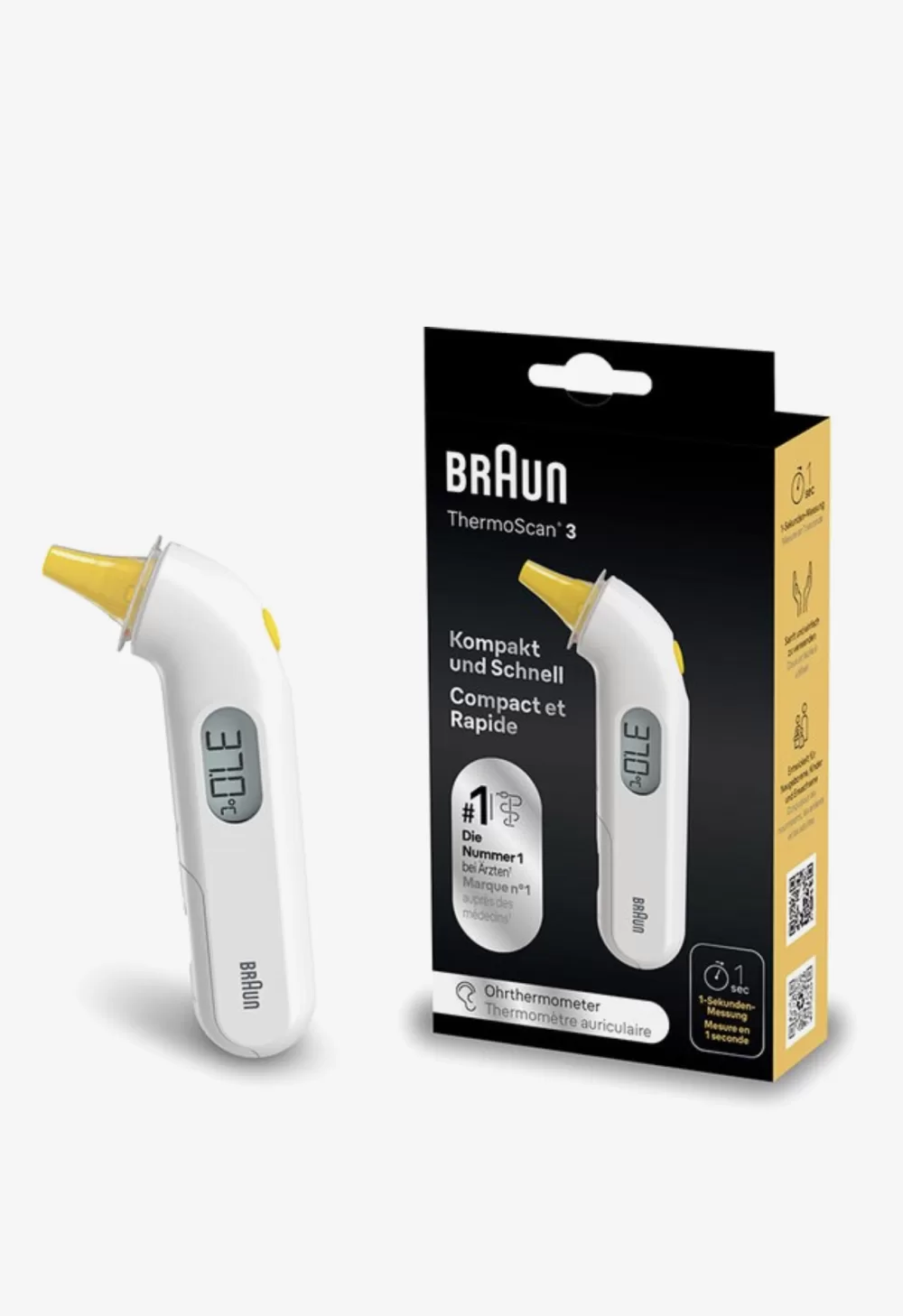 Braun IRT 3030 Oorthermometer – Snel, Nauwkeurig, Geschikt voor Pasgeborenen, Koortsindicator met Geluid, Hygienische Wegwerpfilters