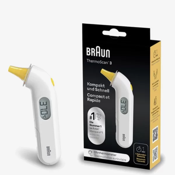 Braun IRT 3030 Oorthermometer – Snel, Nauwkeurig, Geschikt voor Pasgeborenen, Koortsindicator met Geluid, Hygienische Wegwerpfilters