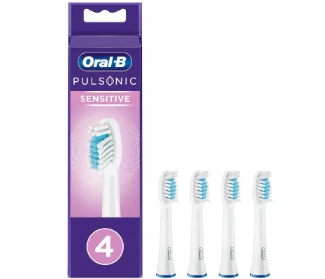 Braun Oral-B Pulsonic Sensitive Aufsteckbürsten, 4 Stück – Sanfte Reinigung für gesunde Zähne & Zahnfleisch, kompatibel mit Pulsonic Zahnbürsten