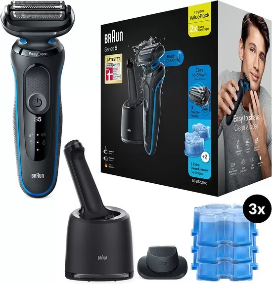 BRAUN Series 5 50-B7200cc Elektrisch Scheerapparaat voor Mannen - 3 Flexibele Mesjes, AutoSense, 100% Waterbestendig, 50 min Batterijduur