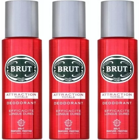 Brut Attraction Totale Deodorant Spray 3er Pack – Lang anhaltender Duft mit Zitrusnoten & Frische für Männer, 150ml pro Spray