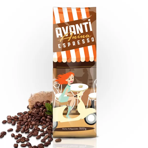 CaffèAvanti Anina Espresso 500g Bohnen – 80% Arabica, 20% Robusta, nussig & schokoladig, traditionelle Röstdauer, in der Schweiz geröstet