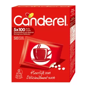 Canderel Rood Zoetjes Navulling 3x500 Stuks - Calorie Vrije Zoetstof, Perfect voor Koffie en Thee, Ideale Navulverpakking