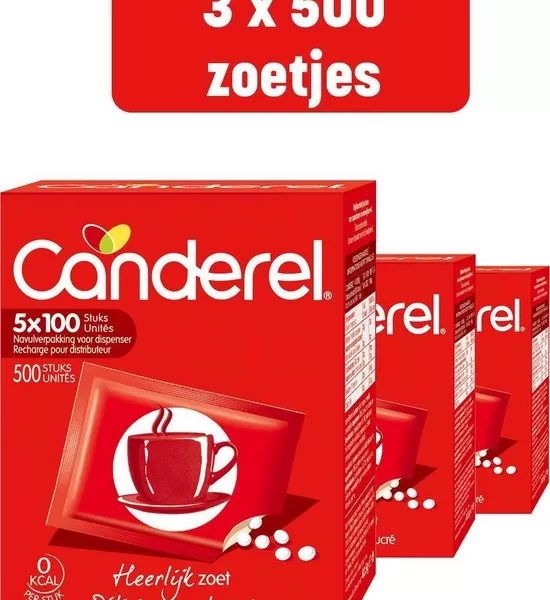 Canderel Zoetjes 6x500 - Kaloriearme Suikervervanger, Suikervrij, Perfect voor Warme Dranken, Navulverpakking voor Dispensers