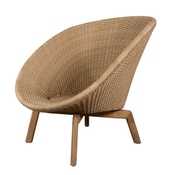 Cane-line Peacock Weave Loungesessel Natural mit Teakholzbeinen, witterungsbeständig, modernes Design, 91x93x87 cm, ideal für Terrasse und Garten