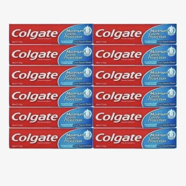 Colgate Tandpasta Maximum Cavity Protection - 12x100ml Voordeelverpakking met frisse mintsmaak, versterkt tanden en biedt ultieme bescherming.