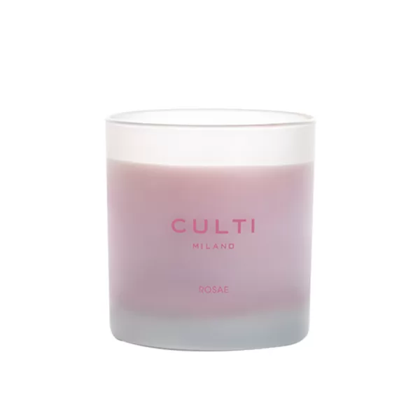 Culti Milano Rosae Duftkerze Pastel 270g - Rhabarber, Centifolia-Rose & Patchouli, 60 Std Brenndauer, elegantes Glas, rosa Duftkerze