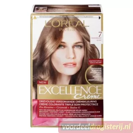 L'Oreal Haarverf Excellence Crème 7 Middelblond - 3-voudige Bescherming, Grijsdekking, Inclusief Shampoo & Haarmasker, 100% Verzorging