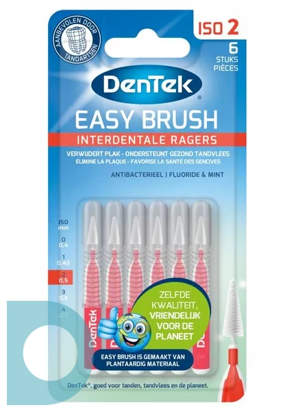 DenTek Easy Brush Interdentale Ragers ISO 2 - 6 Stk, Herbruikbaar, Zachte Borstel, Fluoride, Mint Smaak, Hygiënisch, Plantaardig Materiaal