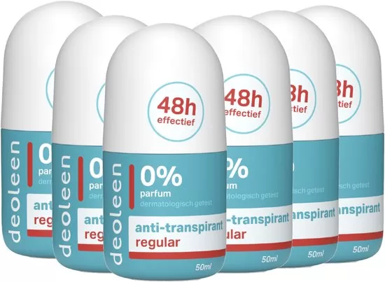 Deoleen Anti-Transpirant Roller 50ml 6er Pack - Hypoallergen, 48h Schutz, Ohne Duftstoffe, Dermatologisch Empfohlen, Geruchsneutralisierung