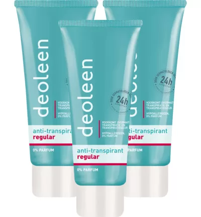 Deoleen Creme Trio Regular 3x50ml – Hypoallergene Antitranspirant, 24h bescherming, zonder geur- en kleurstoffen, dermatologisch aanbevolen.