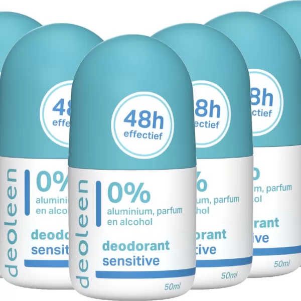 Deoleen 0% Aluminium Sensitive Deodorant 6-Pack - 50ml | 24H Bescherming, Geen Witte Strepen, Dermatologisch Getest, Alcohol- en Parfumvrij