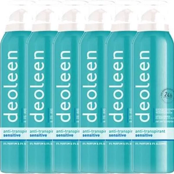 Deoleen Deodorant Spray voor Gevoelige Huid - 6x150ml - Hypoallergeen, 0% Parfum & Alcohol, 24 uur bescherming, Dermatologisch aanbevolen