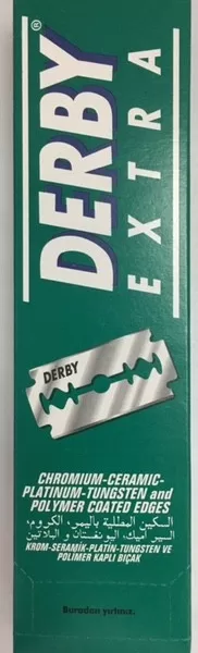 DERBY EXTRA Double Edge Scheermesjes – 100 Stuks, Drievoudige Coating van Chroom, Tungsten & Platinum voor Klassieke Scheermessen