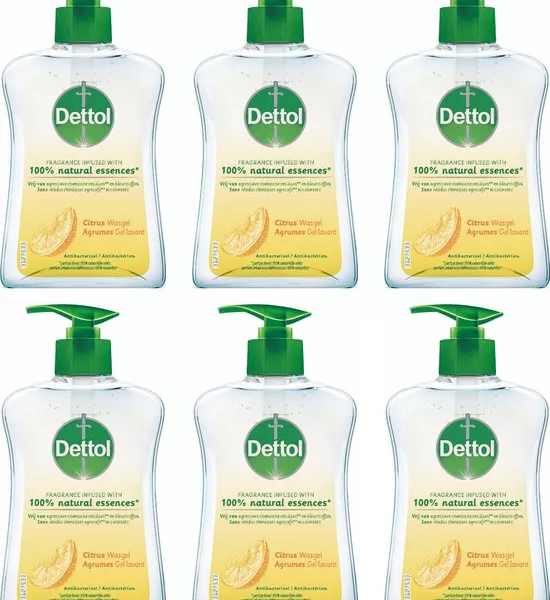 Dettol Handzeep 250ML - Antibacterieel, Citrusgeur, Verrijkt met Natuurlijke Oliën - Voordeel Set van 6 - Zacht voor de Huid, Effectieve Bescherming