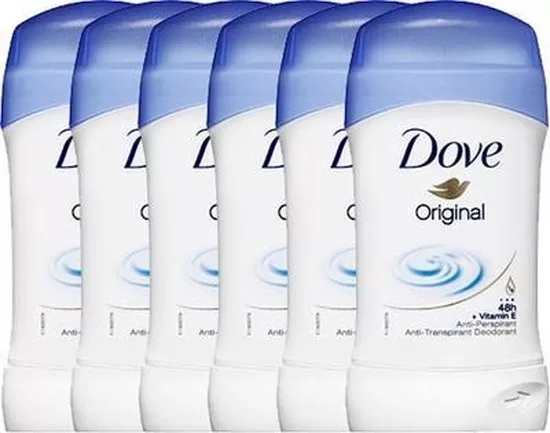 Dove Deodorant Stick Women Original 6x40ml – 48h bescherming, hydraterende crème & vitamine E voor zachte oksels, voordeelverpakking